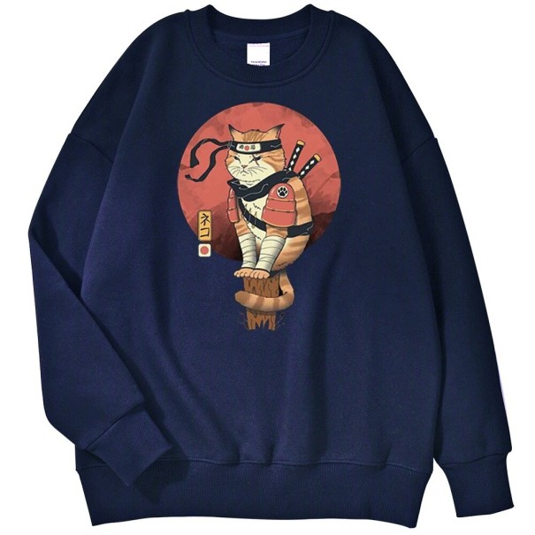 Herresweatshirt med kat mørkeblå XS