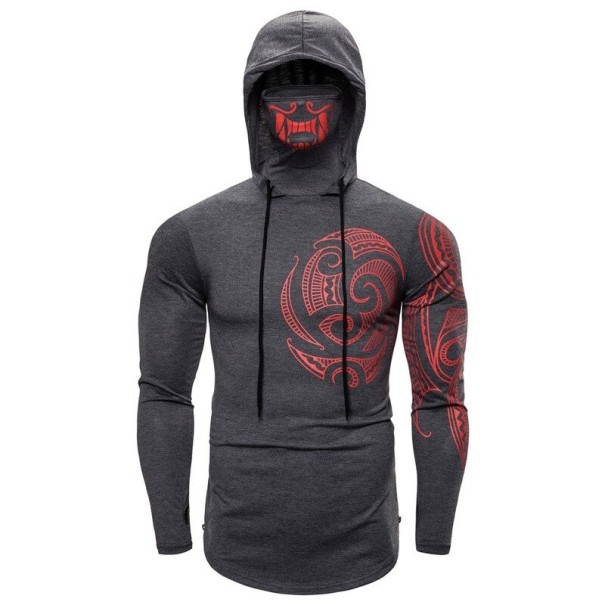 Herresweatshirt med maske mørkegrå S