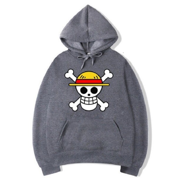 Herresweatshirt med piratprint mørkegrå XXS