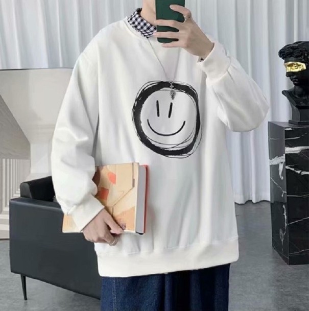 Herresweatshirt med smiley-ansigt A2518 hvid XXL