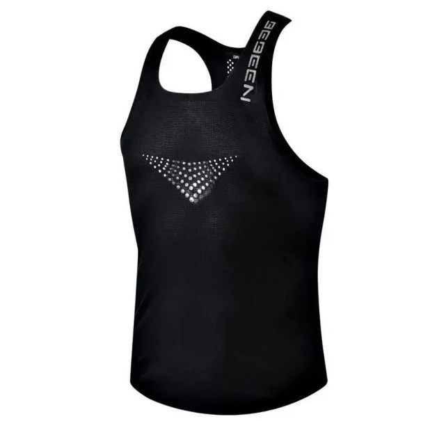 Herretanktop med rund hals O Ensfarvet Åndbar Sportsbomulds Let top til fitness træning fritid sort XS