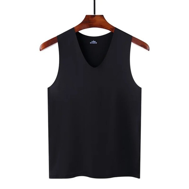 Herretanktop med V-udskæring Enfarvet tanktop i polyester og silke Let og åndbart materiale til sommer og fritid sort M