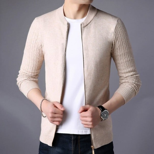 Herretrøje med lynlås F273 beige S