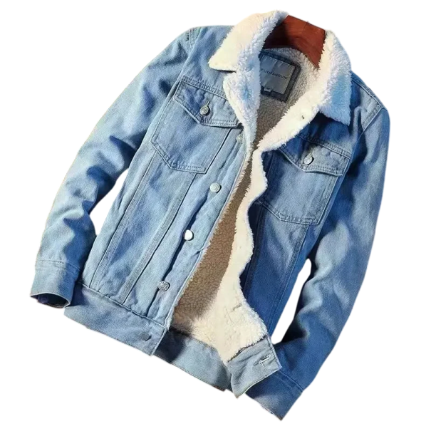 Herrisoleringsjeansjacka med fleecefoder Snygg jacka för höst och vinter Varm jacka med fickor Klassisk skärning blå XS