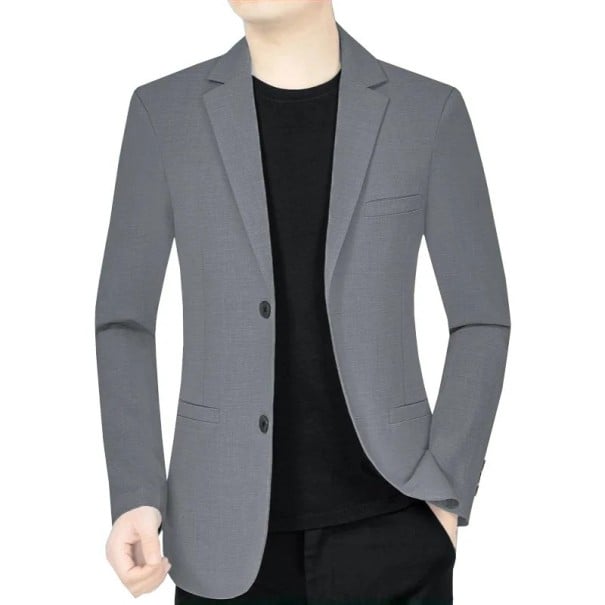 Herrjacka i polyester och bomull Elegant jacka för män med fickor och bröstficka Enfärgad stilren jacka med knapp mörkgrå S