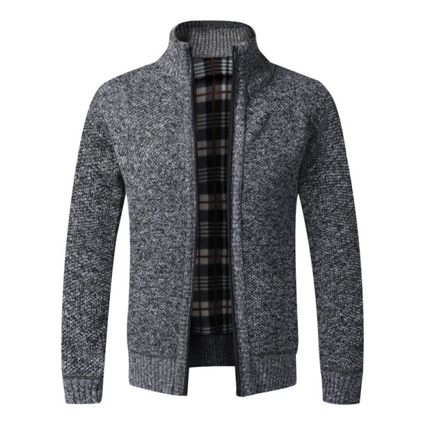 Herrkardigan med dragkedja och polokrage Enfärgad elegant tröja för män Höst- och vinterstickad jacka Polyester Olika färger mörkgrå M