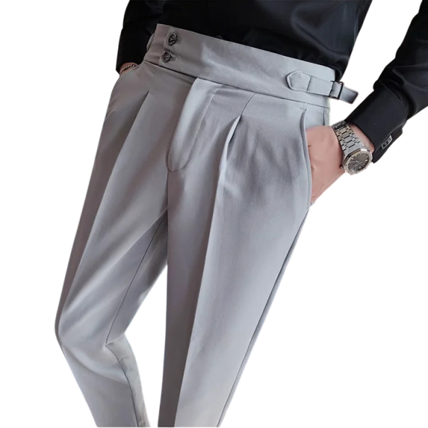 Herrkläder med fickor Enfärgad Elegant rak passform Stilsamma bekväma byxor för män till arbete, kontor och festliga tillfällen Polyester ljusgrå 36