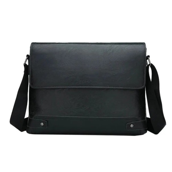 Herrportfölj i konstläder, 33×24×5 cm, axelremsväska, elegant kontorsväska, designerväska, Boston-pendlarväska svart