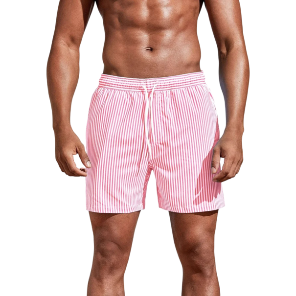 Herrshorts Badbyxor Med Snörning Randiga Polyester Spandex Snabbtorkande Elastiska Sommarbadbyxor För Strand Och Pool rosa XS