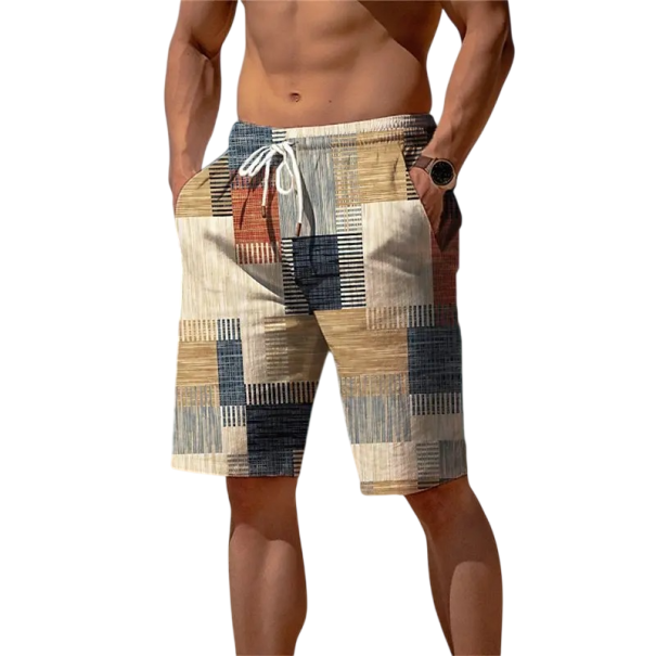 Herrshorts Badbyxor Rutigt Mönster Snörning i Midjan Snabbtorkande Polyester Lätt Material Sommarbad Strand blå XL