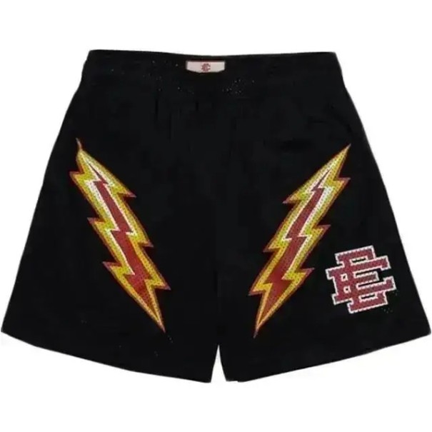 Herrshorts i mesh med lösvikt, sommarshorts med resår i midjan och blixtmönster röd XL