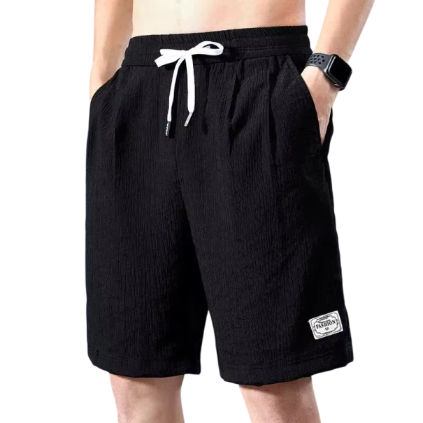 Herrshorts i siden, lösa sportshorts, avslappnade, andningsbara, smala och raka shorts för sommaren, bekväma shorts för hemma och utomhusbruk svart S