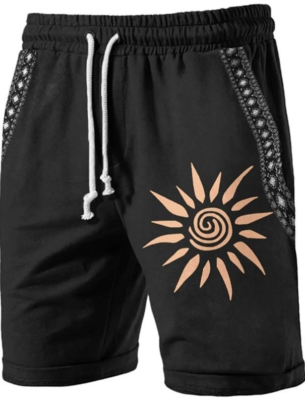 Herrshorts med andningsfunktion och soltryck Lätt material Bekväm passform Dragsko Perfekt för varma dagar Vardagskläder svart XS