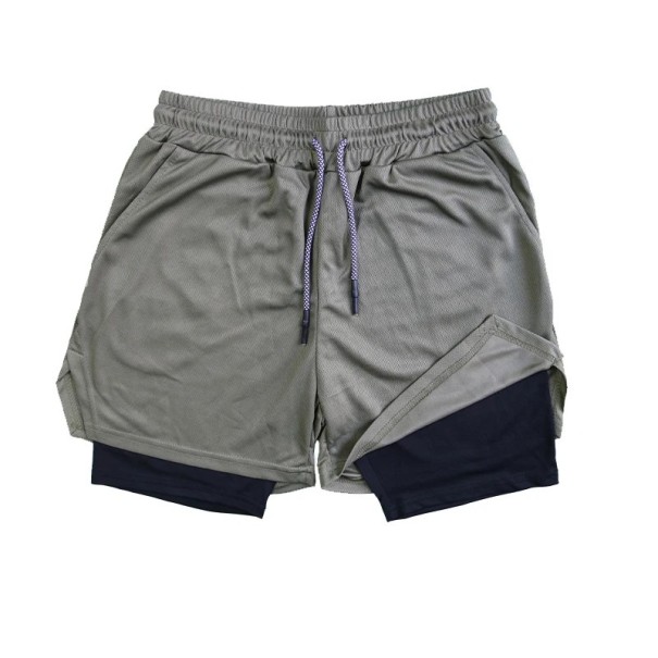 Herrshorts med dubbla lager, snabbtorkande sportshorts med nätfoder, ficka, resår i midjan, sommarstrandshorts armégrön XS