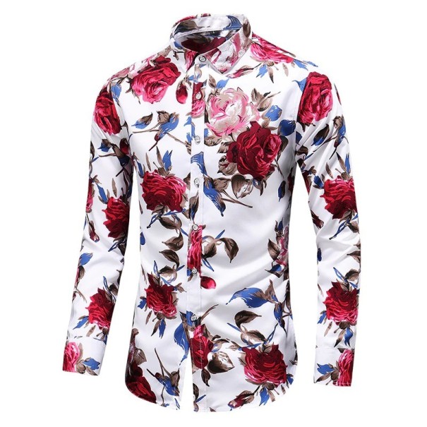 Herrskjorta med blommor A2654 röd L