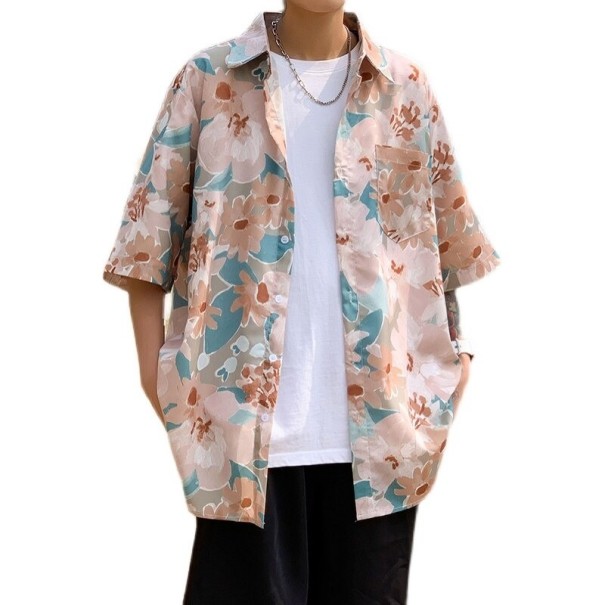 Herrskjorta med blommor F650 beige XL