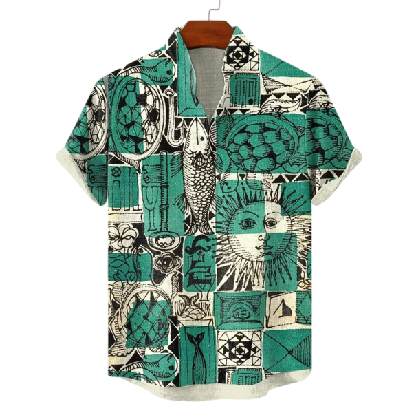 Herrskjorta med knappkrage Kort ärm Polyester Spandex Grön Tryckta tecken Sommarkjortor för fritid S