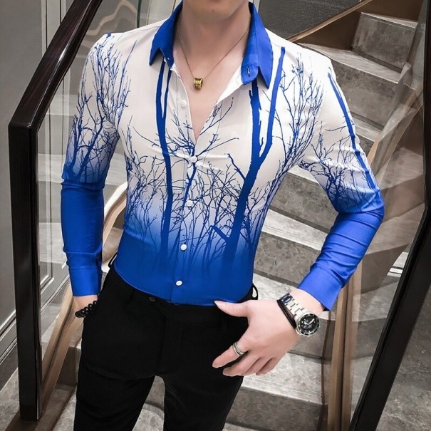 Herrskjorta med träd blå M