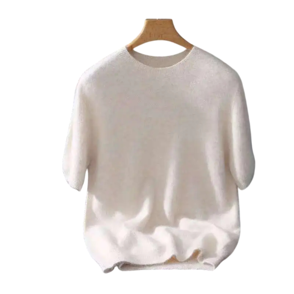 Herrtröja i kashmir med kort ärm och O-hals Plysch enfärgad tröja Elegant sommar modekläder Olika färger beige L