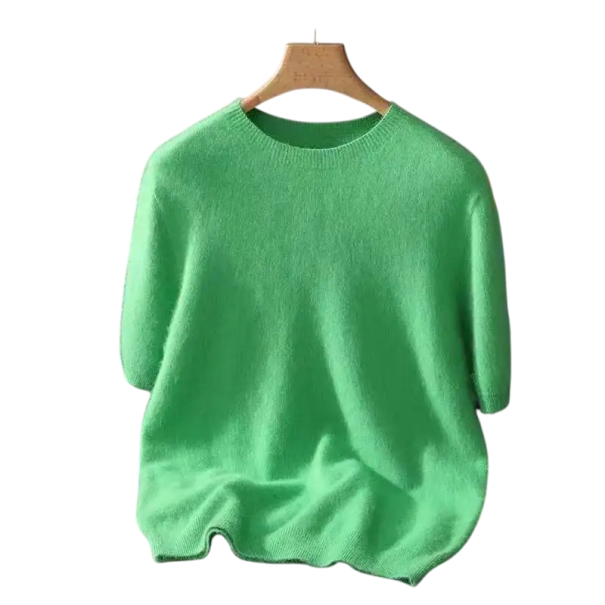 Herrtröja i kashmir med kort ärm och O-hals Plysch enfärgad tröja Elegant sommar modekläder Olika färger grön XL