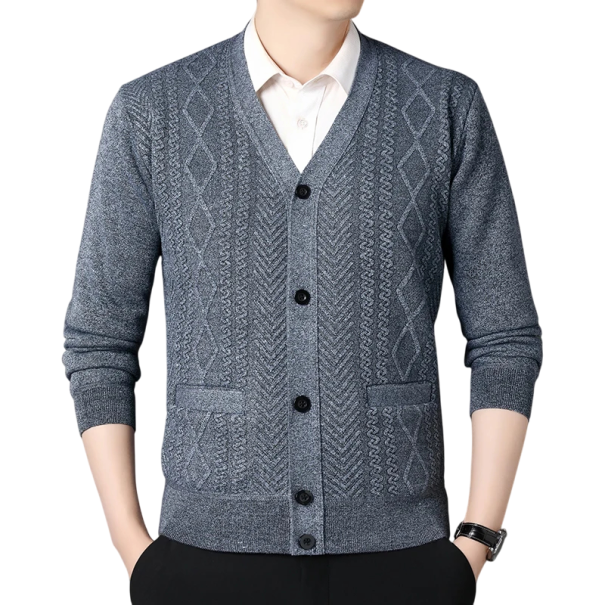Herrtröja med knappar V-ringad Enfärgad mjuk design Elegant tröja för höst och vinter Polyester material grå L