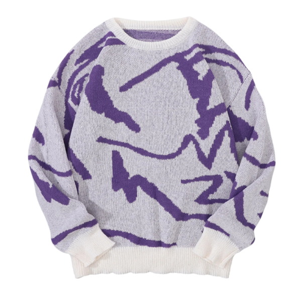 Herrtröja med lång ärm och O-ringning Enkel mönster Elegant stickad tröja Höst- och vintermode Polyester Olika färger lila XS