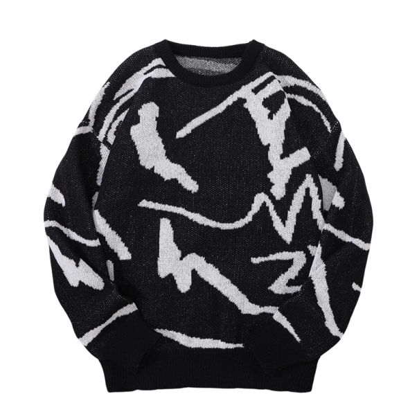Herrtröja med lång ärm och O-ringning Enkel mönster Elegant stickad tröja Höst- och vintermode Polyester Olika färger svart XL