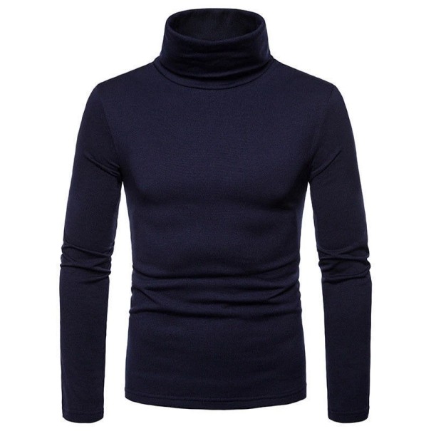Herrtröja med lång ärm och rullkrage Slim fit Enfärgad stickad tröja Elegant modekläder Höst vinter tröja Polyester mörkblå S