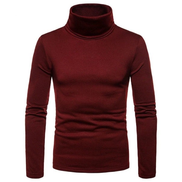 Herrtröja med lång ärm och rullkrage Slim fit Enfärgad stickad tröja Elegant modekläder Höst vinter tröja Polyester vinröd XL