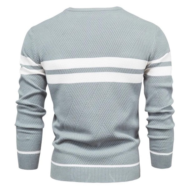 Herrtröja med lång ärm och rullkrage Slim stickad tröja med V-ringning Enfärgad med 3 vita ränder Varm Polyester Bomull Olika färger ljusblå XL
