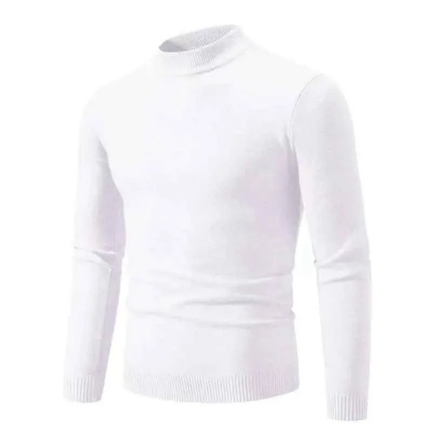 Herrtröja med rullkrage Enfärgad stickad tröja med O-hals Lång ärm Elegant vinter- och hösttröja Polyester Flera färger vit S