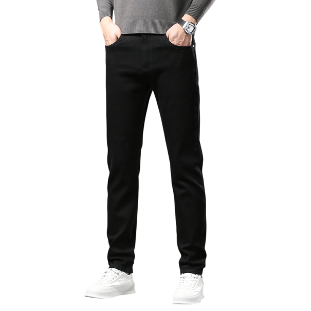 Herrvinter skinny fleecejeans Raka elastiska jeans med fleecefoder Varma plyschbyxor för kallt väder Snygga jeans svart 29