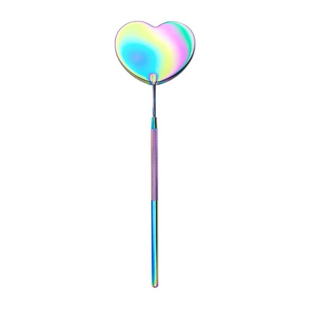 Herzförmiger Wimpernverlängerungsspiegel 13,8 x 4,5 x 5,7 cm aus Edelstahl Kosmetikspiegel für Make-up und Wimpernkontrolle Professionelles Werkzeug regenbogen