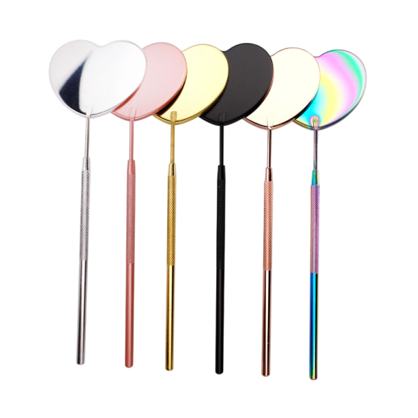 Herzförmiger Wimpernverlängerungsspiegel 13,8 x 4,5 x 5,7 cm aus Edelstahl Kosmetikspiegel für Make-up und Wimpernkontrolle Professionelles Werkzeug 1