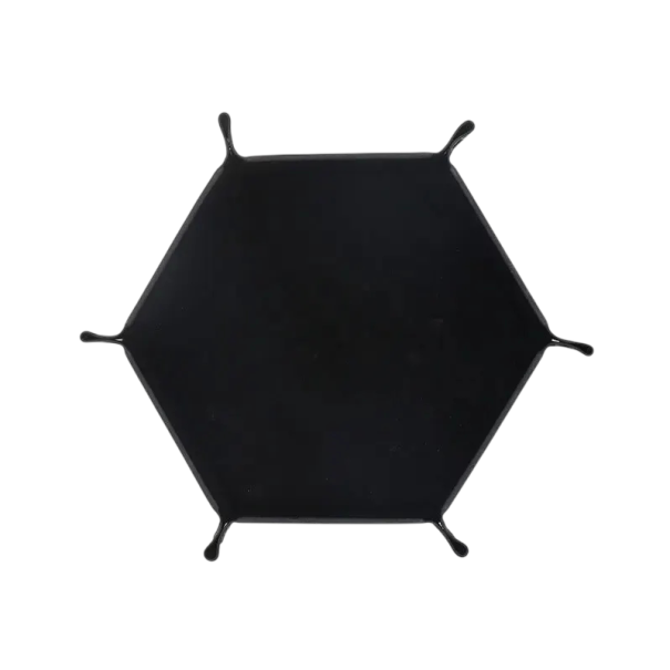 Hexagonal Folding Dice Tray 27 x 24.5 cm Artificial Leather Storage Gaming Tray for Board and RPG Games black