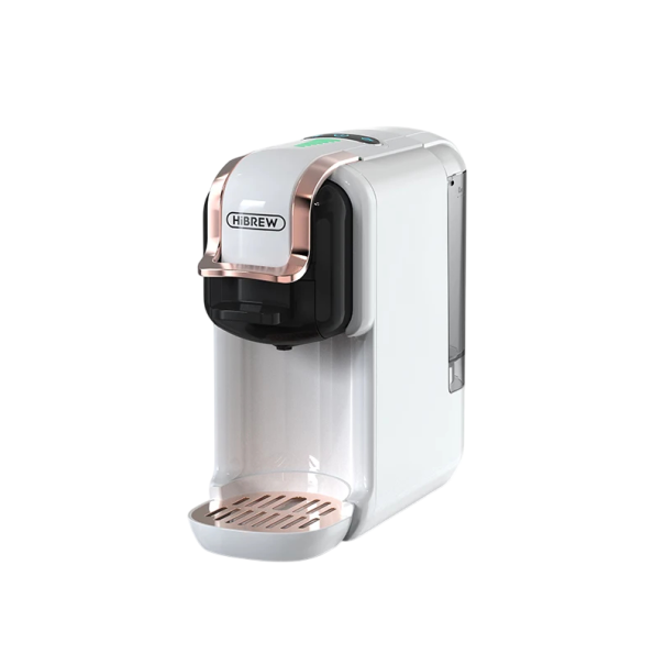 HiBREW H2B 5-in-1 Multi-Capsule Coffee Maker 20 Bar for Hot and Cold Coffee with DG Cappuccino, Nespresso Capsules, ESE Pods and Ground Coffee white