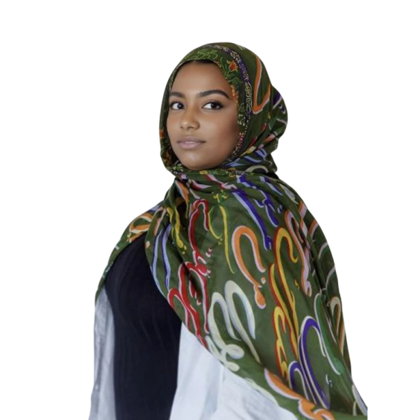 Hidjab de Ramadan avec motif abstrait 80x180 cm en polyester de couleur verte pour un usage quotidien et festif 1