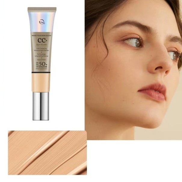 Hidratáló CC krém alapozó 30 ml SPF 50+ Vízálló hosszan tartó Fényesítő folyékony korrektor Minden bőrtípusra Natural