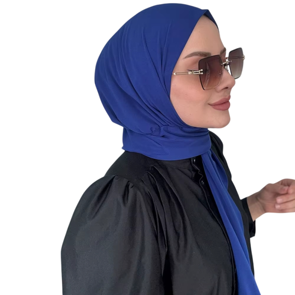 Hidžáb instantane pentru femei musulmane 15 x 135 cm Acoperire completă a capului Turban islamic Eșarfă simplă de sezon albastru