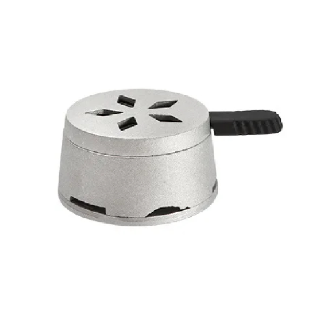 Hiiligrilli vesipiippua varten tuulenpitävä kulho kahvalla ja lämmönsäätelyllä 99 x 42 mm metallinen hopea tiheän savun tuottamiseen 1