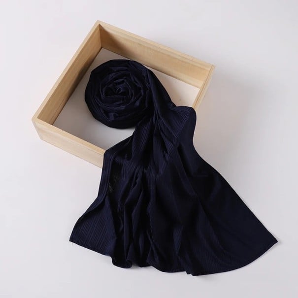 Hijab din crep musulman cu structură plisată 70x175 cm din poliester și spandex pentru utilizare zilnică albastru marin