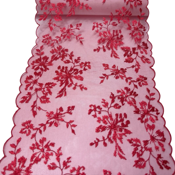 Hímzett csipkés háló 21 cm x 91 cm Poliészter dekoratív csipke növényi mintával Díszítő anyag dekorációk varrásához és kézműves készítéshez piros