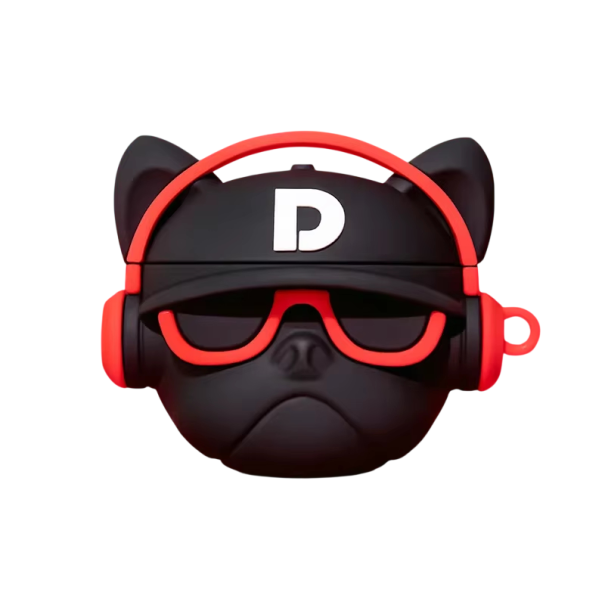 Hip Hop 3D buldog design ochronne etui dla AirPods 4 Miękka silikonowa obudowa odporna na wstrząsy i kurz z pełnym dostępem do portu czerwony