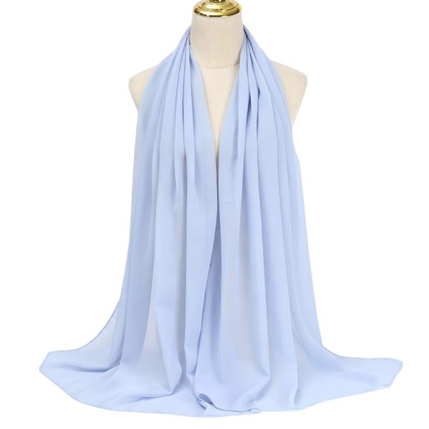 Hiyab de chifón musulmán 175x70 cm, bufanda ligera y fluida para uso diario, vestimenta de oración y superposición de atuendos azul claro