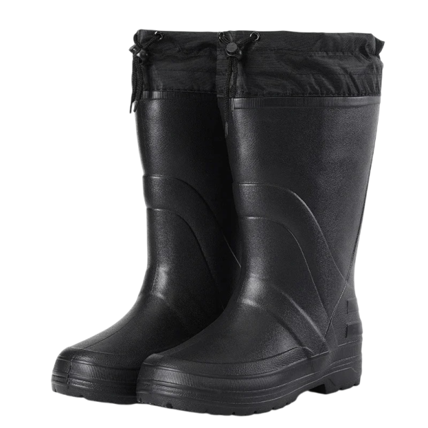 Hochwertige Herren Winterstiefel wasserfeste Gummistiefel mit Zugband und elastischem Bund Material EVA und Gummi Profilierte Sohle Für Regen und Schnee schwarz 38,5