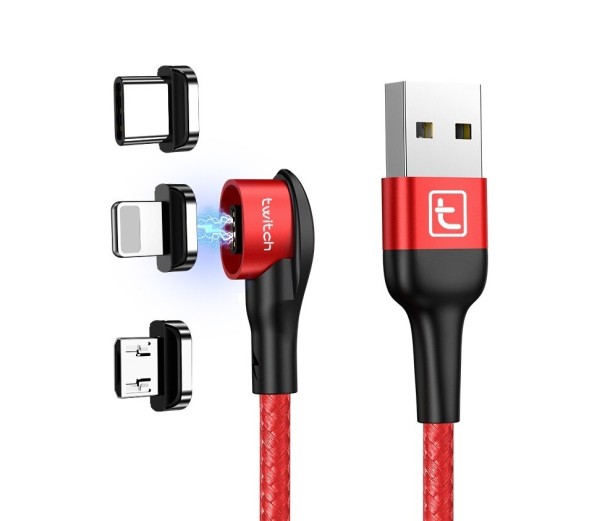 Hoekige magnetische USB-kabel K474 rood 1 m