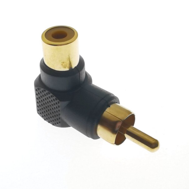 Hoekige RCA M/F-adapter zwart