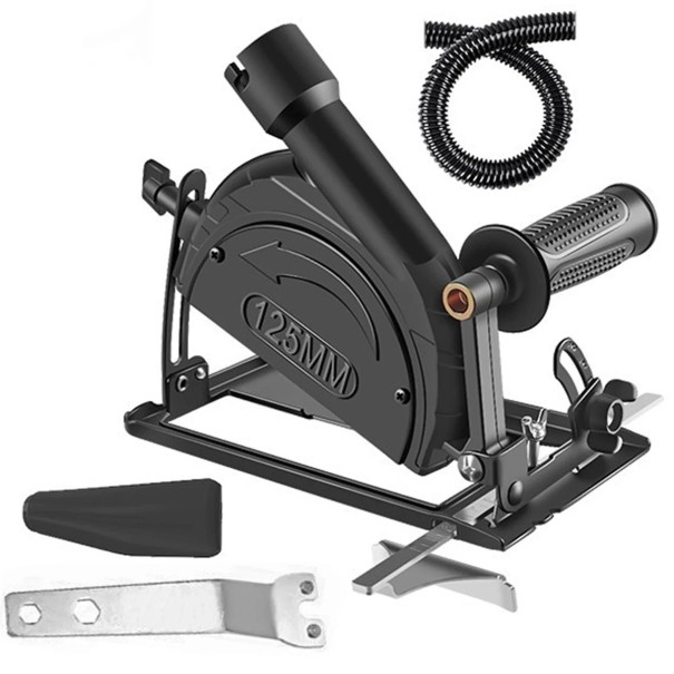 Hoekslijper naar zaagconverter 125 mm Zwarte beschermkap met stofafzuiging Leidingbasis met handvat Compleet pakket 1