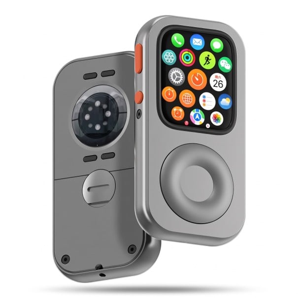Hoes voor Apple Watch met bedieningswiel en magnetisch opladen 41 mm van aluminiumlegering, retro hoes voor Series 7, 8 en 9 grijs