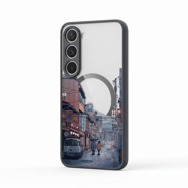 Hoesje voor Samsung Galaxy S25 met Anime Town Motief Ondersteuning voor Magnetisch Opladen Acryl en TPU Beschermhoes voor Mobiel 1